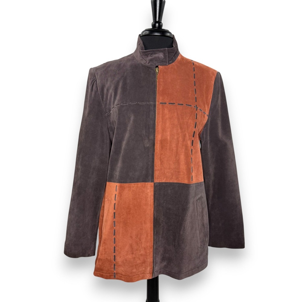 Vintage Terry Lewis Suede Patchwork Jacket Rust Brown M Retro Boho Artsy 2000s